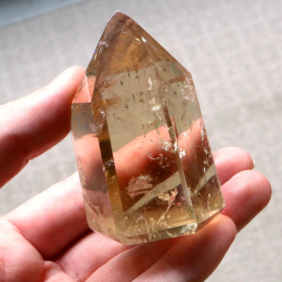 GOLD STONE シトリン 非加熱 ポリッシュ ポイント 虹入り 六角柱 黄