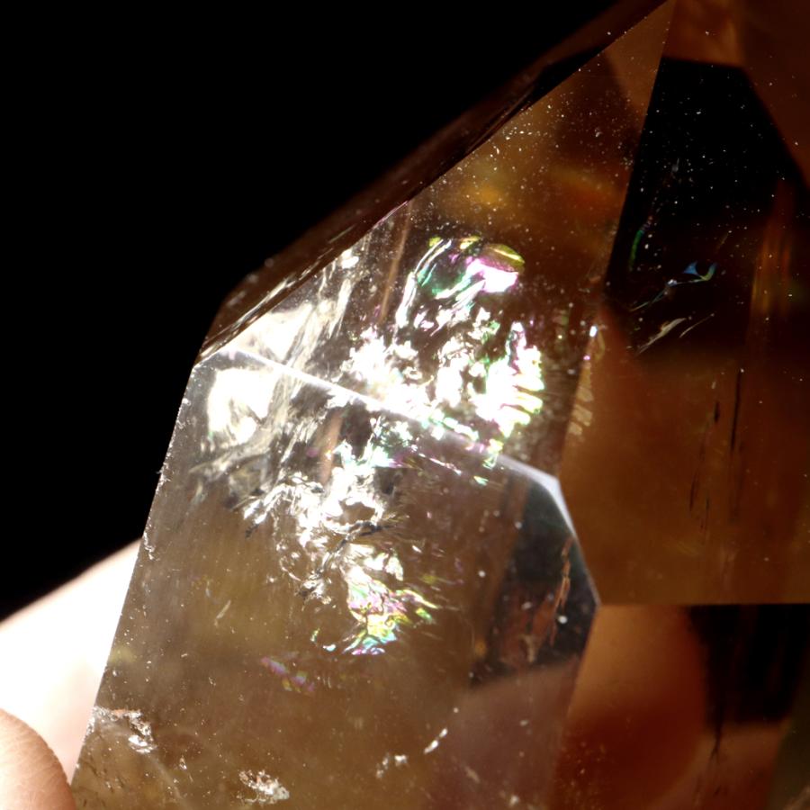 GOLD STONE シトリン 非加熱 ポリッシュ ポイント 虹入り 六角柱 黄