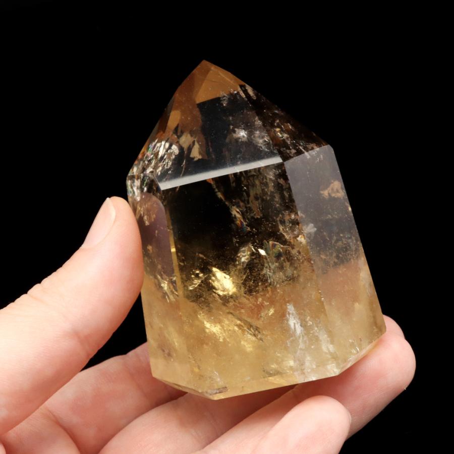 GOLD STONE シトリン 非加熱 ポリッシュ ポイント 虹入り 六角柱 黄