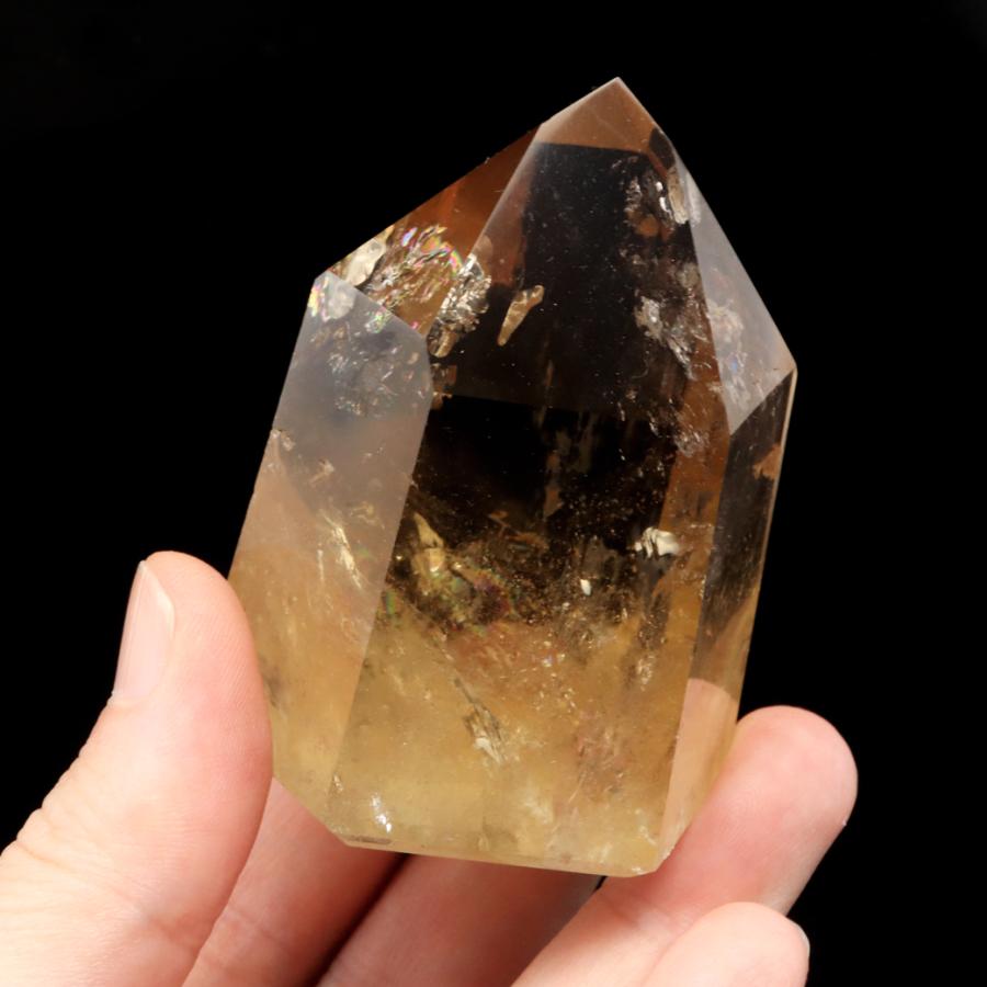 GOLD STONE シトリン 非加熱 ポリッシュ ポイント 虹入り 六角柱 黄
