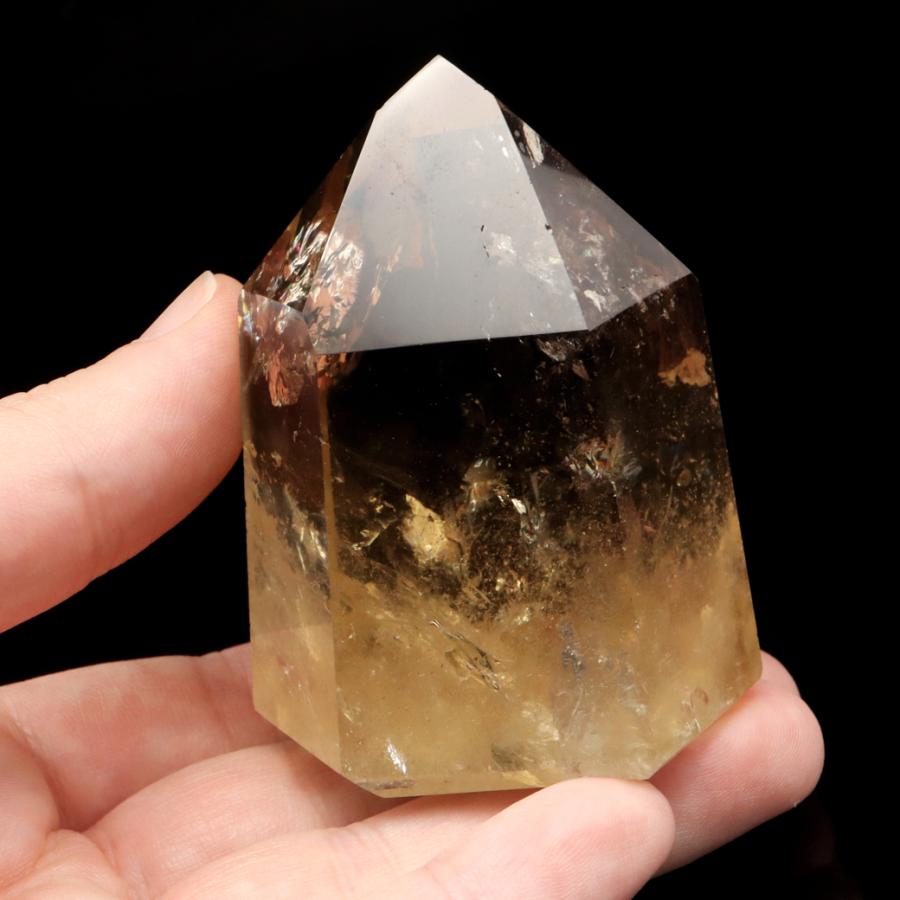 GOLD STONE シトリン 非加熱 ポリッシュ ポイント 虹入り 六角柱 黄 
