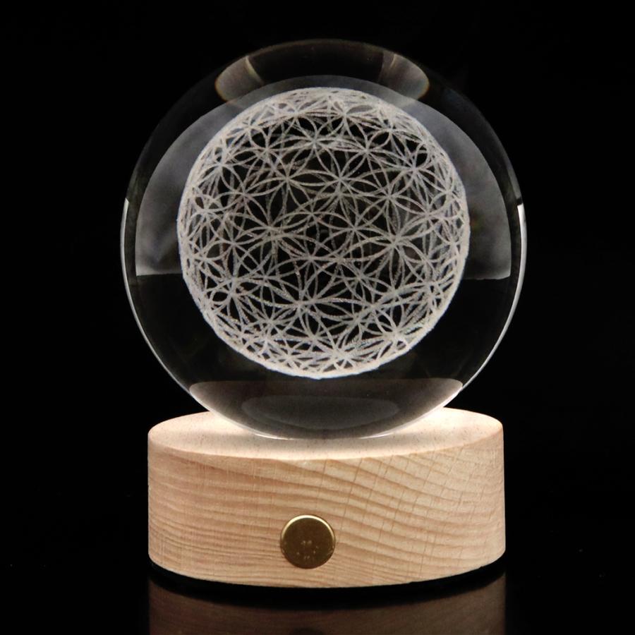 GOLD STONE フラワーオブライフ クリスタルボール 約80mm 置き物 人工