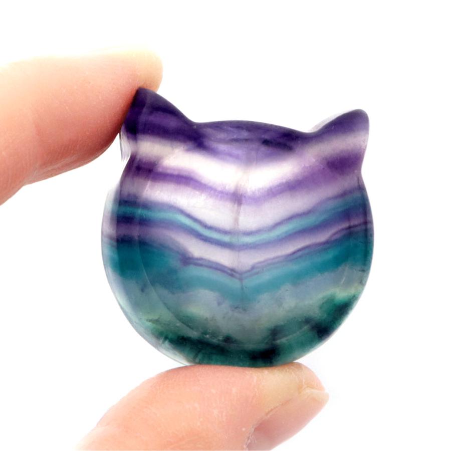 091861 天然フローライト猫ちゃん、5個、貫通穴、約15＊13ミリ