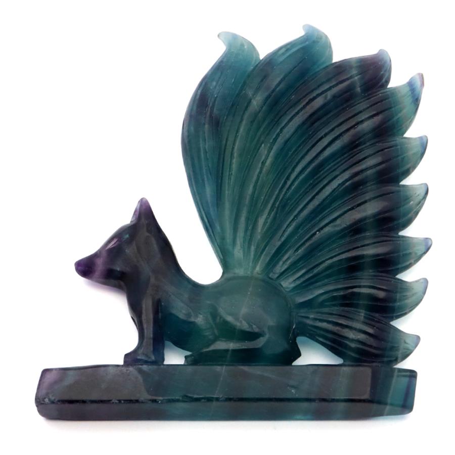 天然石フローライトの九尾狐　ご購入前に在庫確認必要D.386 GOLD STONE フローライト 置物 九尾の狐 天然石 蛍石 ほたるいし 彫刻