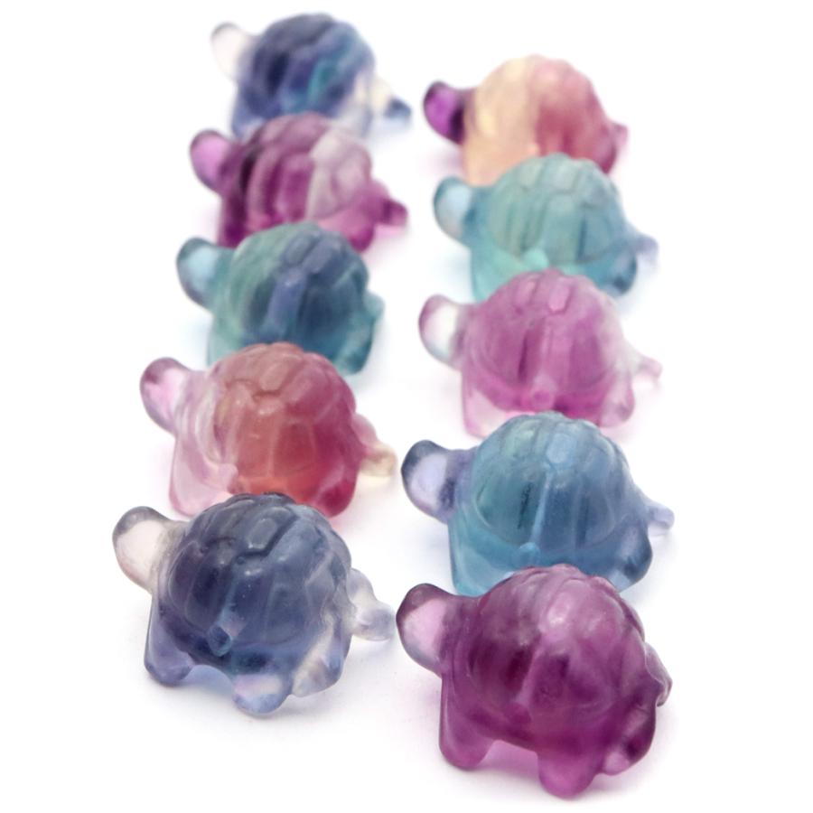 GOLD STONE フローライト 亀 陸ガメ ビーズ 置き物 インテリア