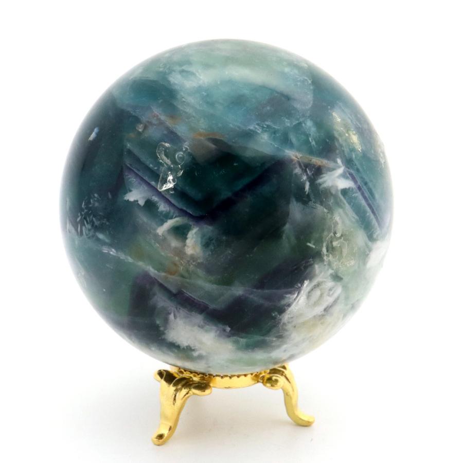 GOLD STONE エンジェルフェザー フローライト 丸玉 直径 約68mm 台座