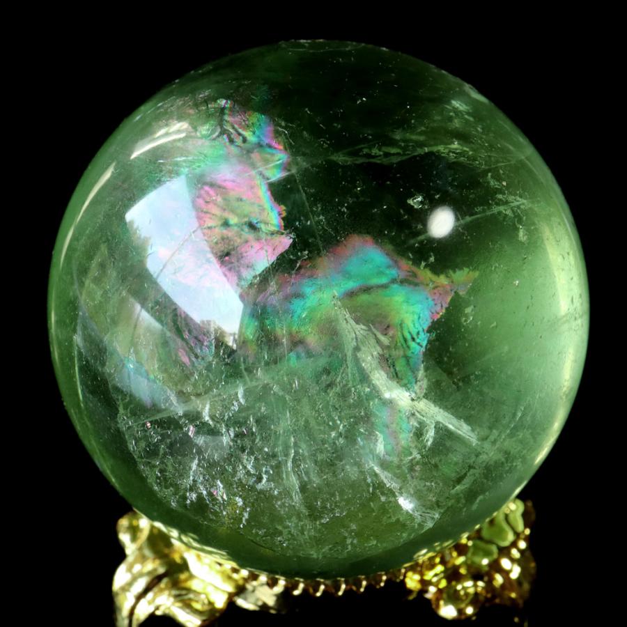 グリーン フローライト AAAAA 丸玉 直径 約43mm 虹入り レインボー