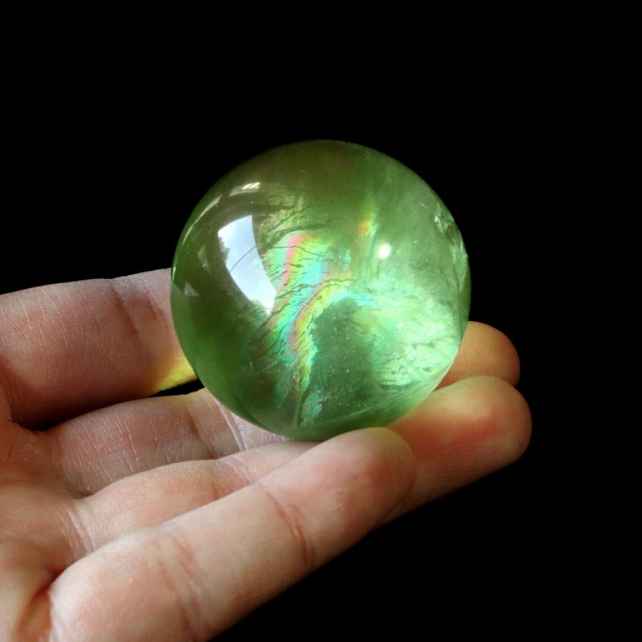 台座付き 高品質 虹入り フローライト 丸玉 A グリーン フローライト AAAAA 丸玉 直径 約43mm 虹入り レインボー