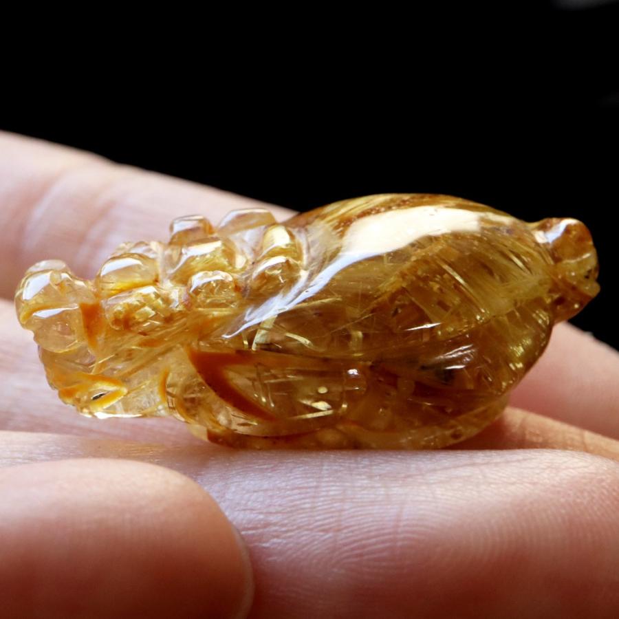 GOLD STONE タイチン ルチルクォーツ ロングイ 龍亀 風水 置物
