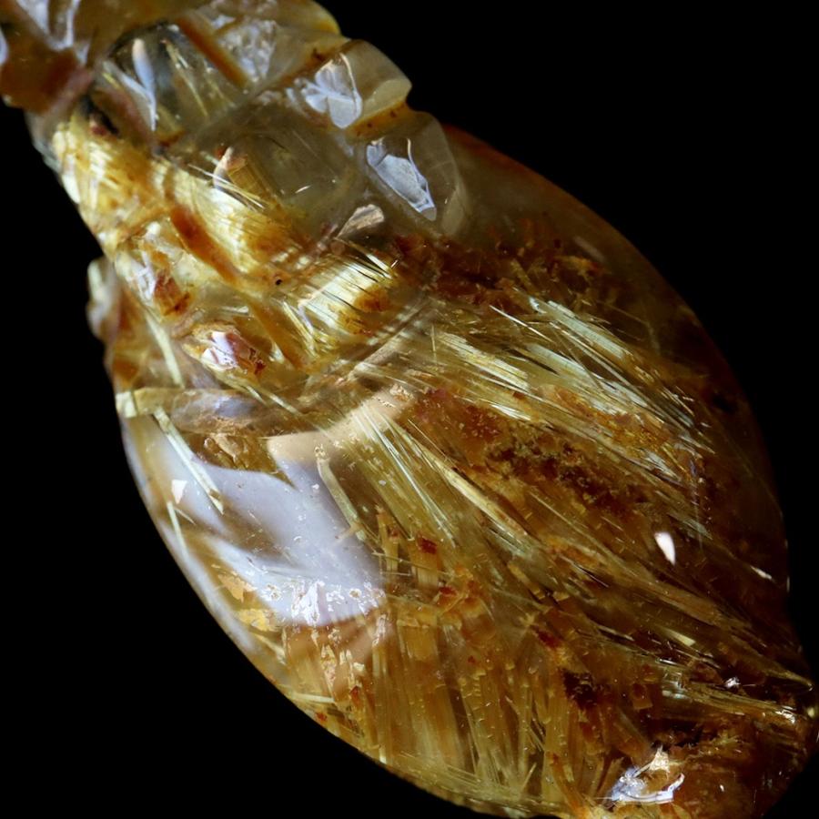 GOLD STONE タイチン ルチルクォーツ ロングイ 龍亀 風水 置物 天然石