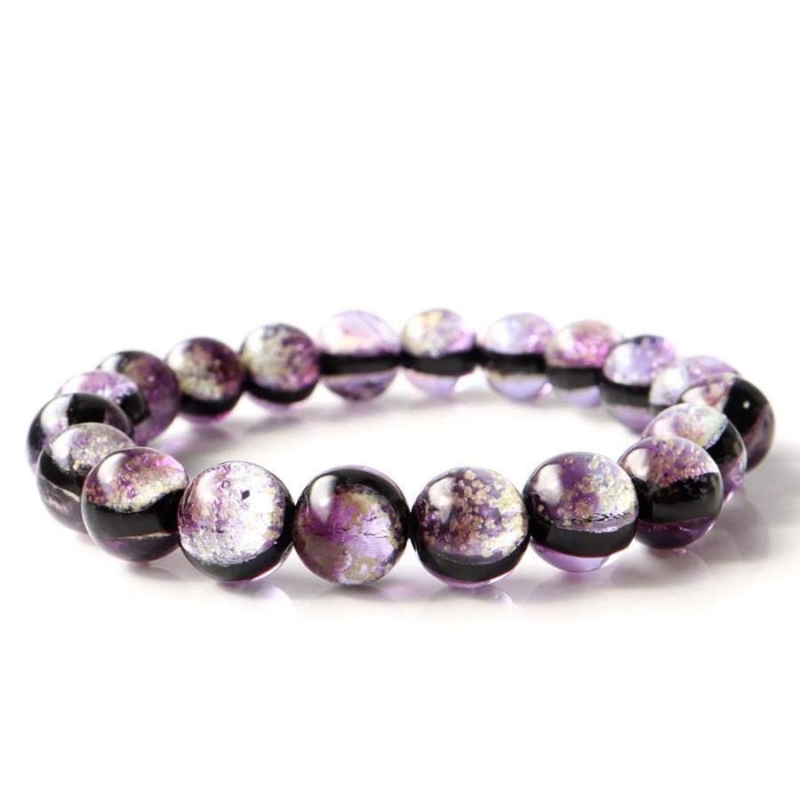 蓄光 暗闇で光る マリンパープル ホタルガラス ブレスレット メンズ レディース 10mm 沖縄 お土産 送料無料 敬老の日 贈り物 プレゼント ギフト 贈り物 | GOLD STONE