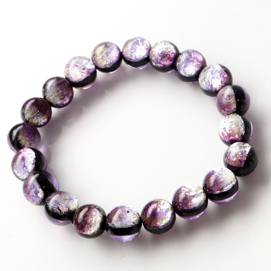 蓄光 暗闇で光る マリンパープル ホタルガラス ブレスレット メンズ レディース 10mm 沖縄 お土産 送料無料 敬老の日 贈り物 プレゼント ギフト 贈り物 | GOLD STONE | 01