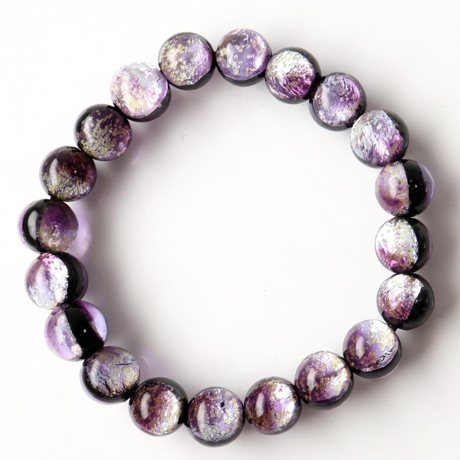 蓄光 暗闇で光る マリンパープル ホタルガラス ブレスレット メンズ レディース 10mm 沖縄 お土産 送料無料 敬老の日 贈り物 プレゼント ギフト 贈り物 | GOLD STONE | 02