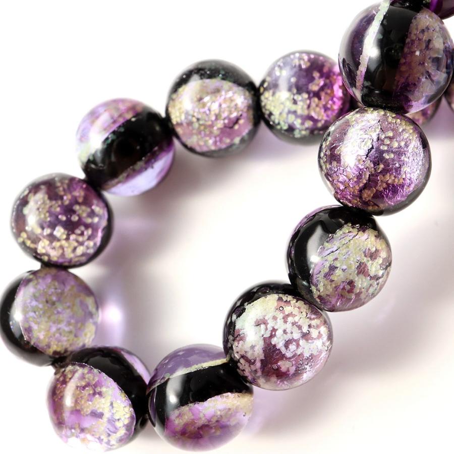 蓄光 暗闇で光る マリンパープル ホタルガラス ブレスレット メンズ レディース 10mm 沖縄 お土産 送料無料 敬老の日 贈り物 プレゼント ギフト 贈り物 | GOLD STONE | 03