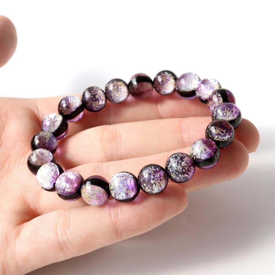 蓄光 暗闇で光る マリンパープル ホタルガラス ブレスレット メンズ レディース 10mm 沖縄 お土産 送料無料 敬老の日 贈り物 プレゼント ギフト 贈り物 | GOLD STONE | 05