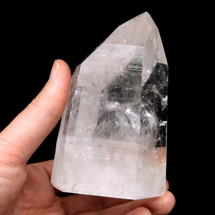 レムリアンシード 水晶 六角柱 ポイント 一部面残し 研磨磨き 445g 1点もの AAA 虹入り レインボー 天然石 ブラジル バイーア州産 証明書付き 爆買 クリスマス | 