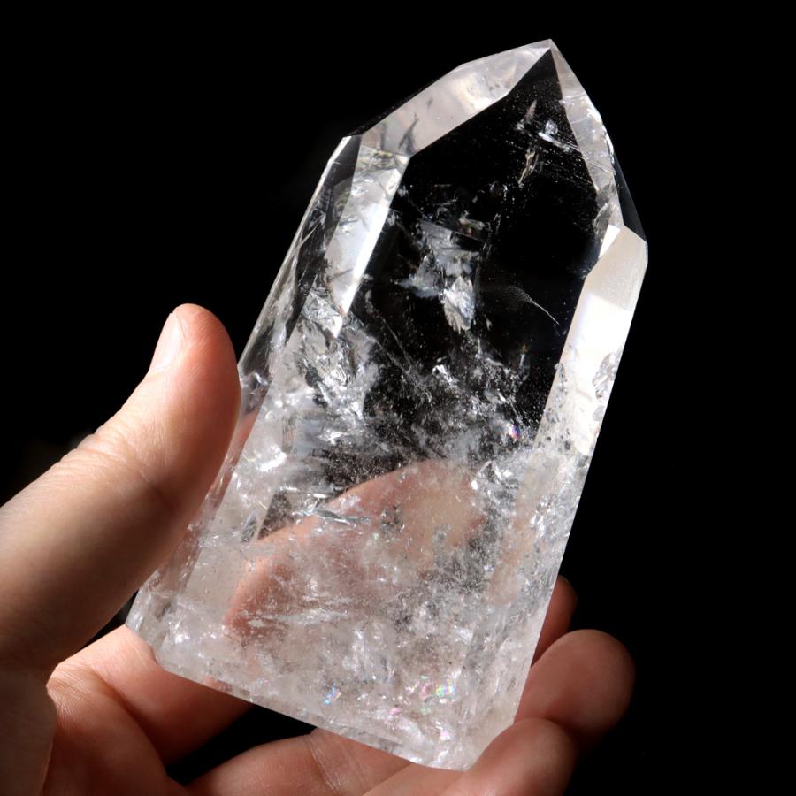 水晶 六角柱 ポイント 全面研磨 磨き 376g 1点もの AAAAA 虹入り