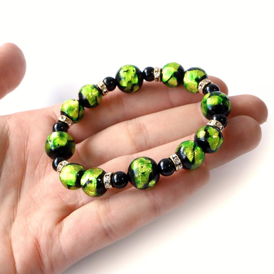 沖縄 ホタルガラス 緑色 健康運 ブレスレット パワーストーン お土産 GOLD STONE ホタルガラス グリーン ブレスレット メンズ