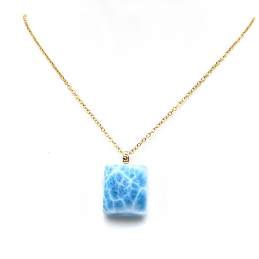 GOLD STONE ラリマー ネックレス 天然石 スクエア ペンダント 18金 K18 