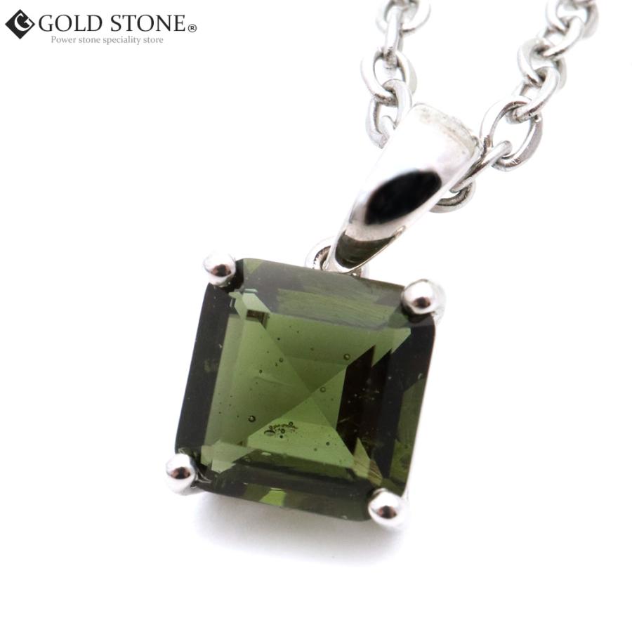 GOLD STONE モルダバイト ネックレス 本物 スクエア カット 宝石質 