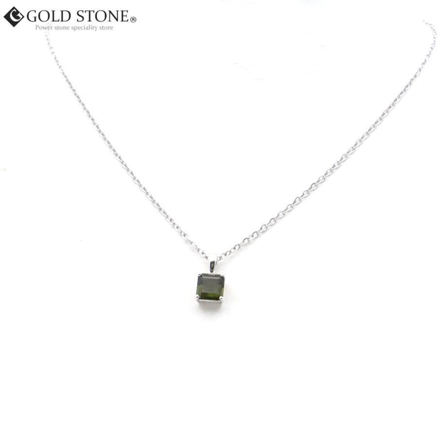 GOLD STONE モルダバイト ネックレス 本物 スクエア カット 宝石質 