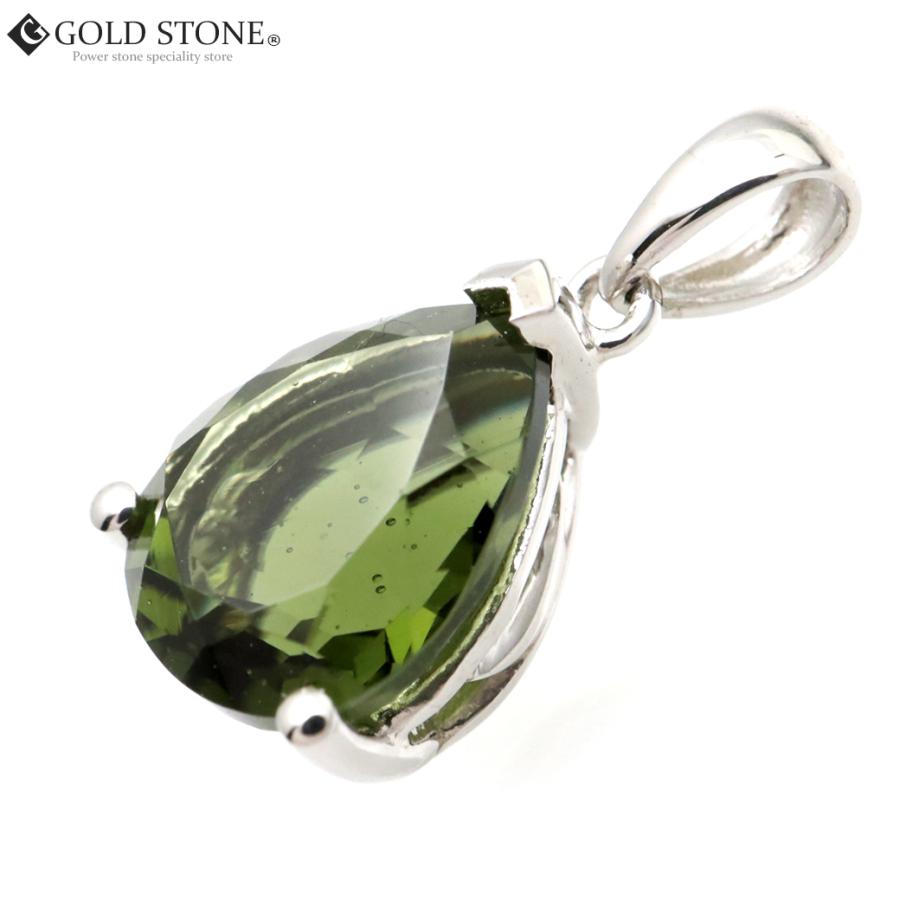 GOLD STONE モルダバイト ネックレス ドロップ しずく 宝石質 天然石