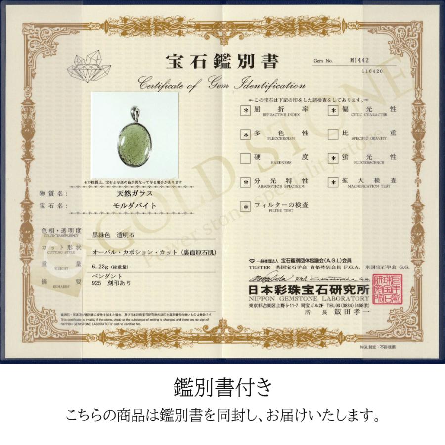 GOLD STONE モルダバイト ネックレス 鑑別書付き 天然石 ペンダント 超