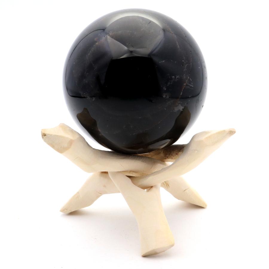 モリオン 黒水晶 丸玉 木製台座付き 直径 71mm 山東省産 天然石