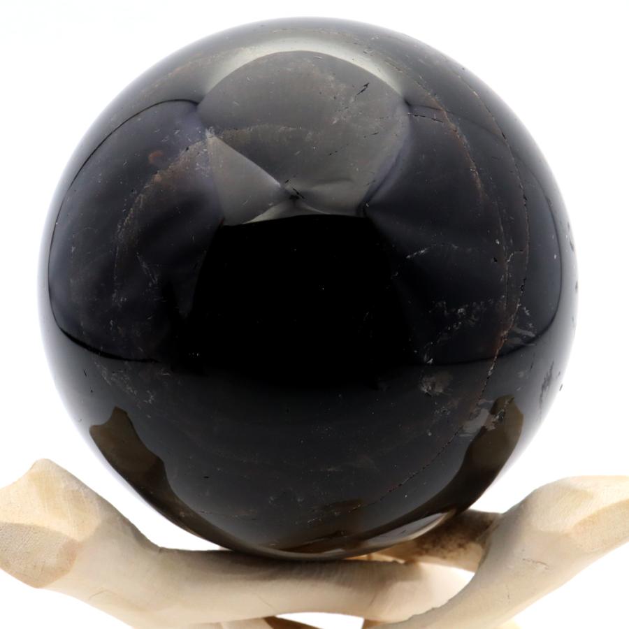 モリオン 黒水晶 丸玉 木製台座付き 直径 71mm 山東省産 天然石