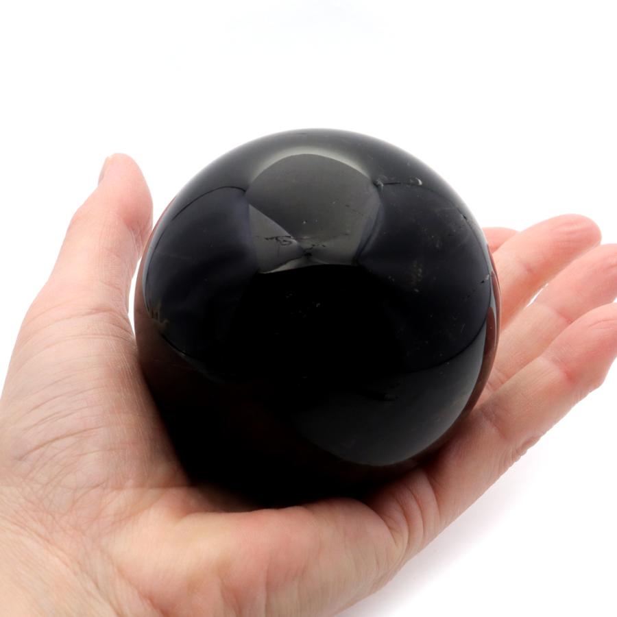 モリオン 黒水晶 丸玉 木製台座付き 直径 71mm 山東省産 天然石
