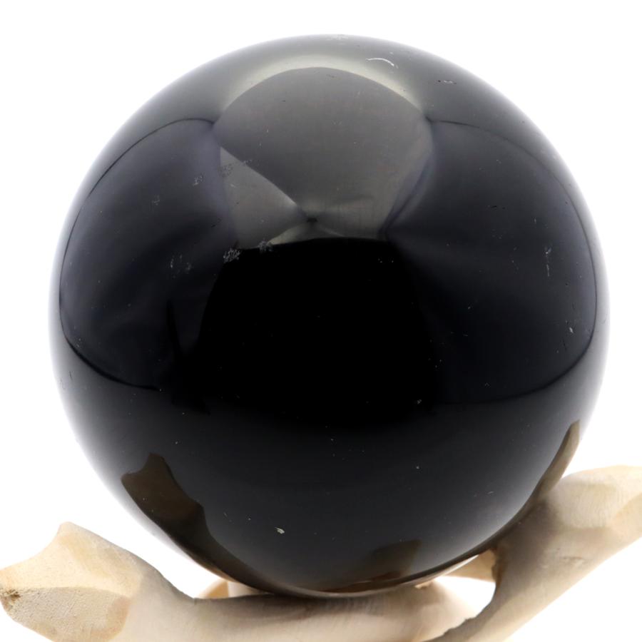 モリオン 黒水晶 丸玉 木製台座付き 直径 74mm 山東省産 天然石 