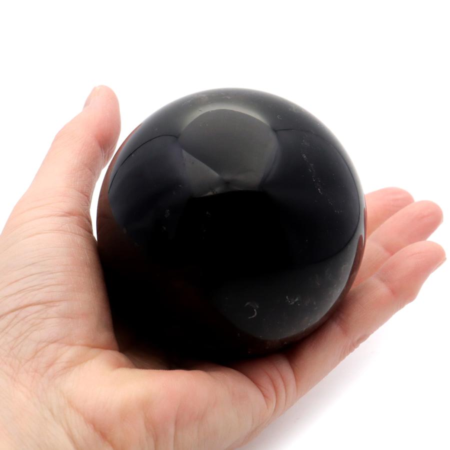 モリオン 黒水晶 丸玉 木製台座付き 直径 74mm 山東省産 天然石 