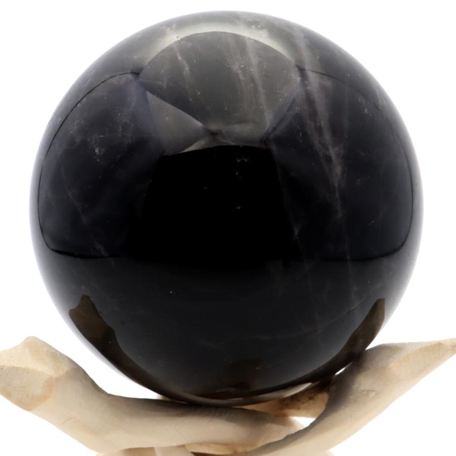 モリオン 黒水晶 丸玉 木製台座付き 直径 80mm 山東省産 天然石 パワーストーン 1点もの 置き物 インテリア 置物 開運 原石 爆買 クリスマス