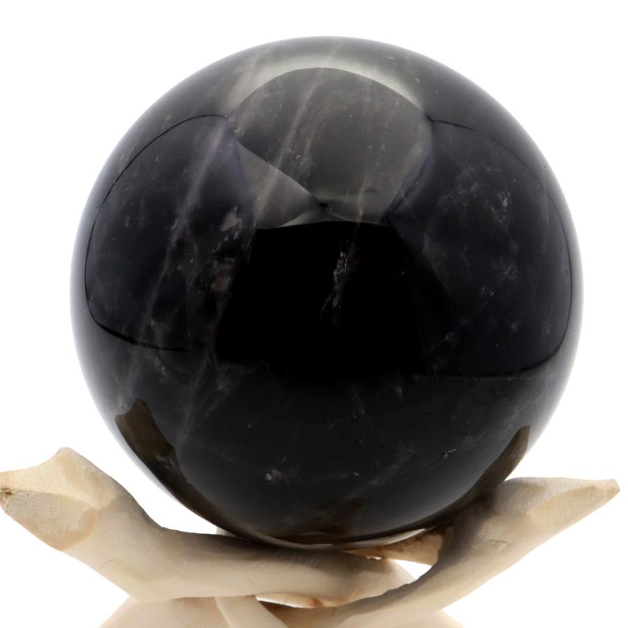 モリオン 黒水晶 丸玉 木製台座付き 直径 80mm 山東省産 天然石 パワーストーン 1点もの 置き物 インテリア 置物 開運 原石 爆買 クリスマス
