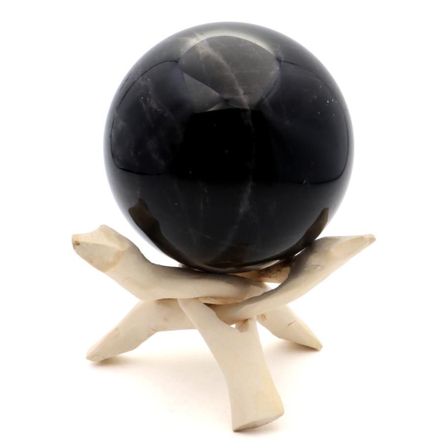 モリオン 黒水晶 丸玉 木製台座付き 直径 80mm 山東省産 天然石 パワーストーン 1点もの 置き物 インテリア 置物 開運 原石 爆買 クリスマス
