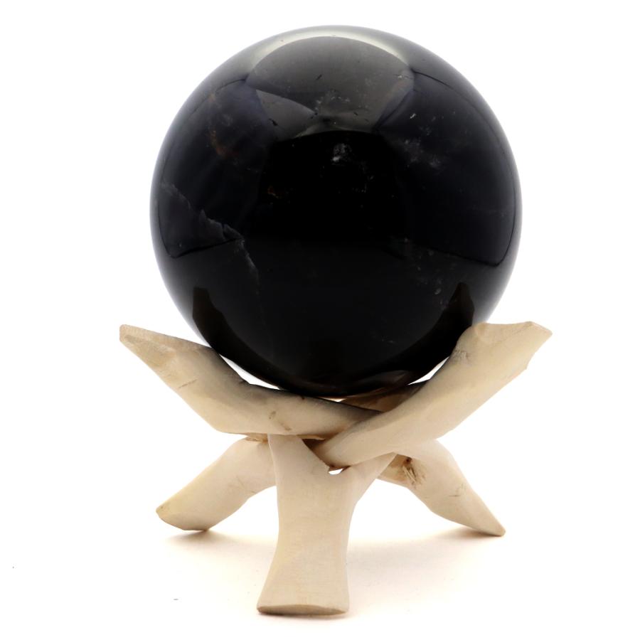 モリオン 黒水晶 丸玉 木製台座付き 直径 79.5mm 山東省産 天然石