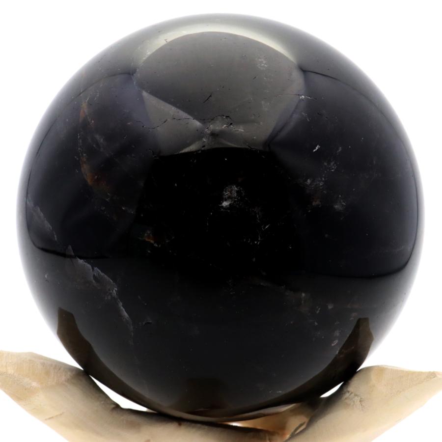 【一点物】天然モリオン 黒水晶 約4cm丸玉 台座付き 山東省産 モリオン 黒水晶 丸玉 木製台座付き 直径 79.5mm 山東省産 天然石