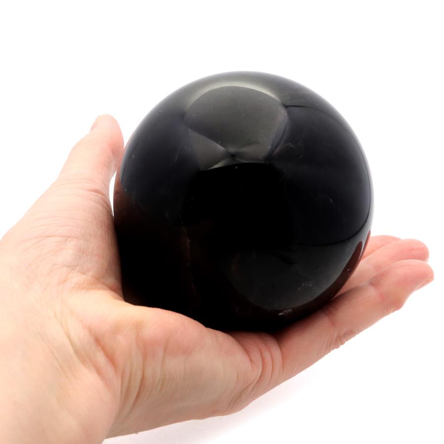 モリオン 黒水晶 丸玉 木製台座付き 直径 79.5mm 山東省産 天然石