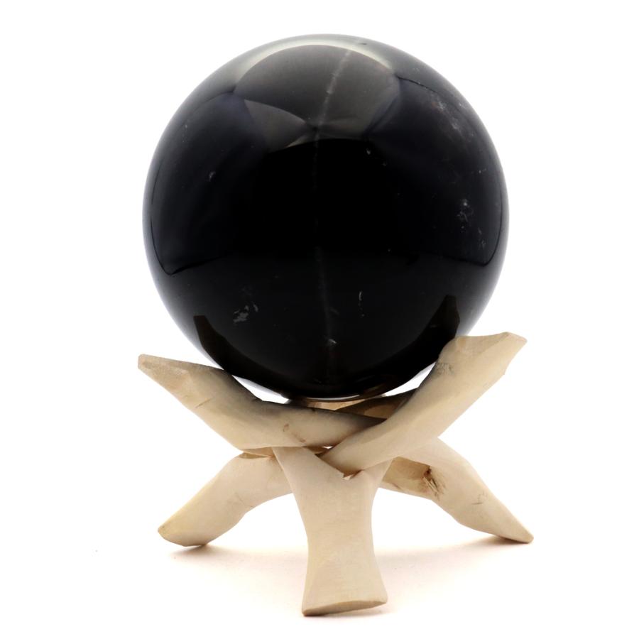モリオン 黒水晶 丸玉 木製台座付き 直径 82mm 山東省産 天然石
