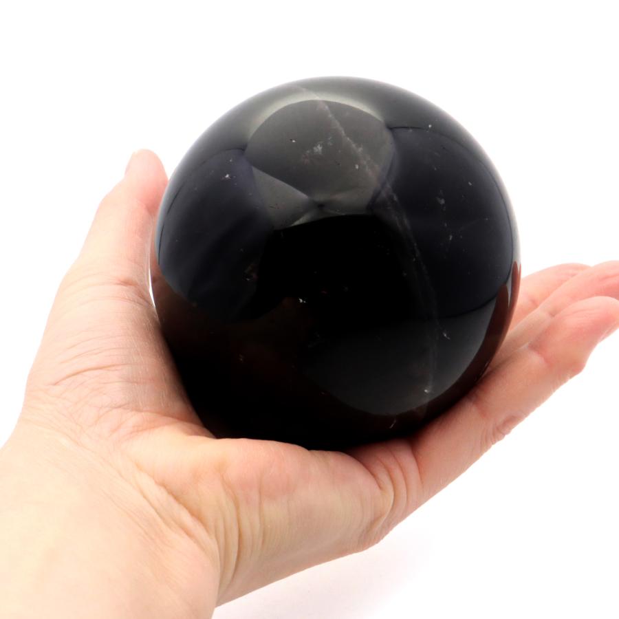 モリオン 黒水晶 丸玉 木製台座付き 直径 82mm 山東省産 天然石