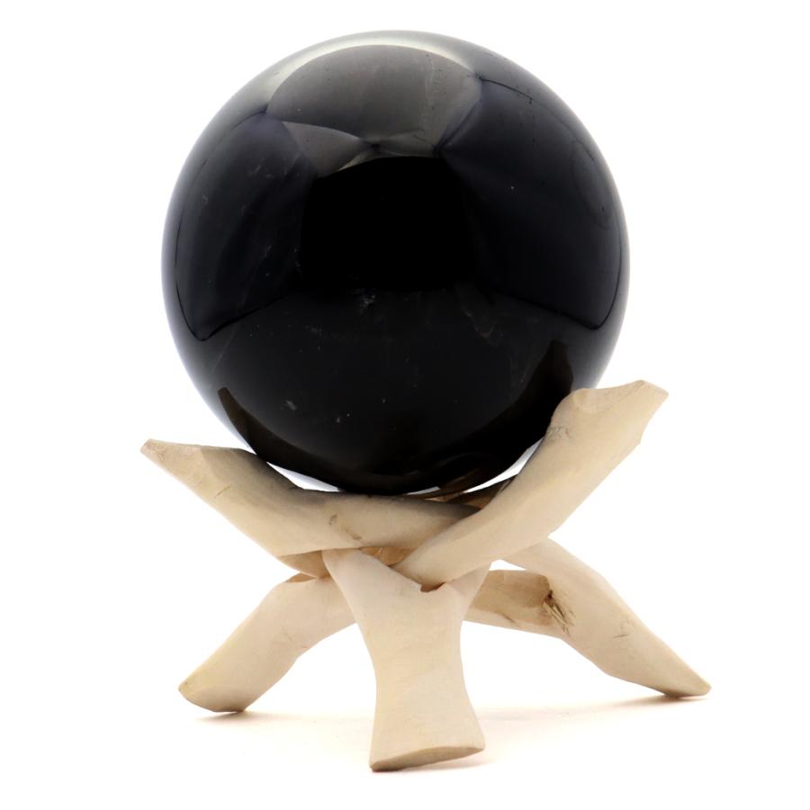 【一点物】天然モリオン 黒水晶 約4cm丸玉 台座付き 山東省産 モリオン 黒水晶 丸玉 木製台座付き 直径 80mm 山東省産 天然石