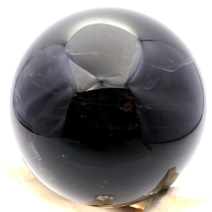 モリオン 黒水晶 丸玉 木製台座付き 直径 80mm 山東省産 天然石