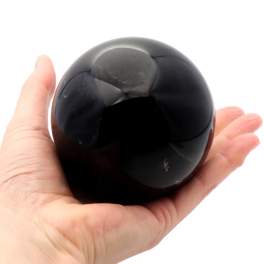 モリオン 黒水晶 丸玉 木製台座付き 直径 80mm 山東省産 天然石