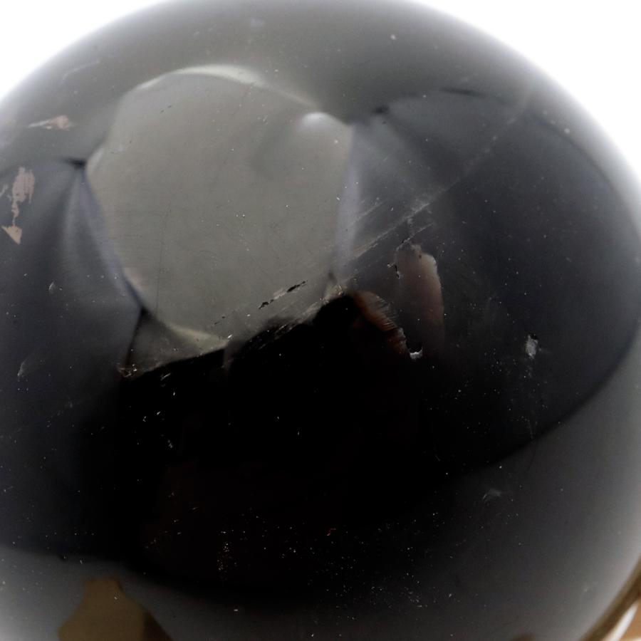 GOLD STONE モリオン 黒水晶 丸玉 木製台座付き 直径 50-52mm 山東省産