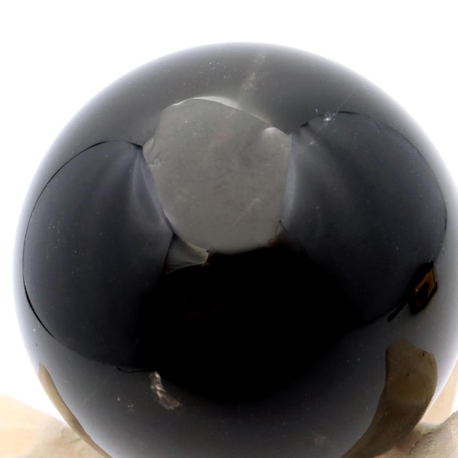 GOLD STONE モリオン 黒水晶 丸玉 木製台座付き 直径 50-52mm 山東省産