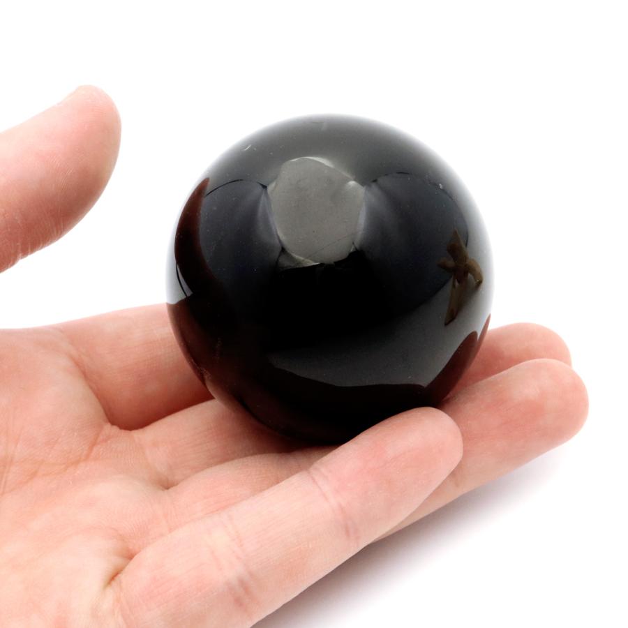 GOLD STONE モリオン 黒水晶 丸玉 木製台座付き 直径 50-52mm 山東省産