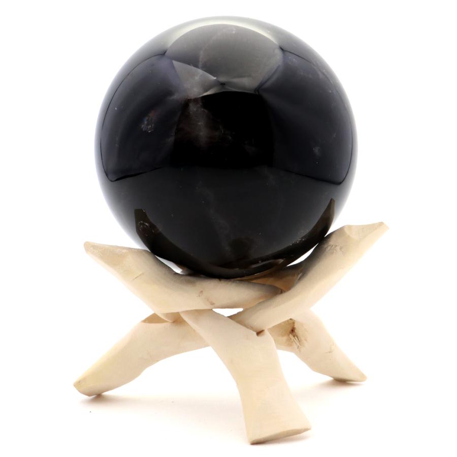 モリオン 黒水晶 丸玉 木製台座付き 直径 78mm 山東省産 天然石
