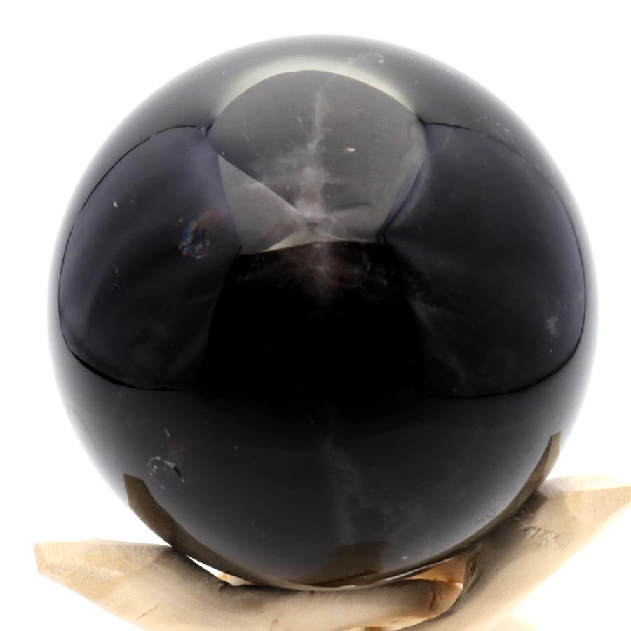 モリオン 黒水晶 丸玉 木製台座付き 直径 78mm 山東省産 天然石
