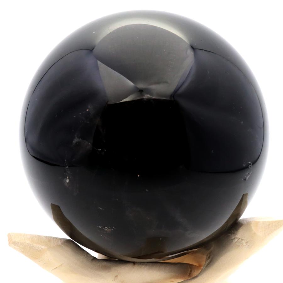 モリオン 黒水晶 丸玉 木製台座付き 直径 78mm 山東省産 天然石