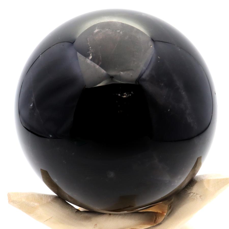 モリオン 黒水晶 丸玉 木製台座付き 直径 78mm 山東省産 天然石